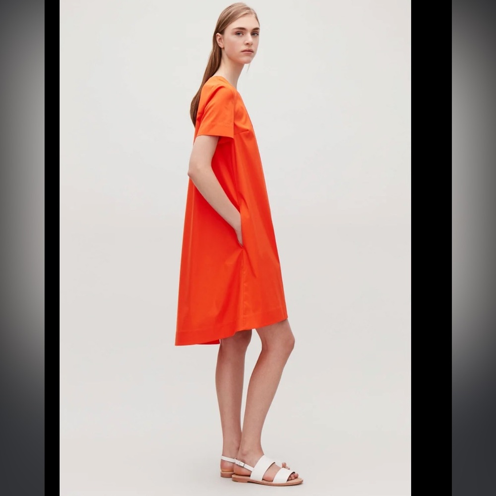 COS  Orange Red Poplin Dress with Back Tie Detail.